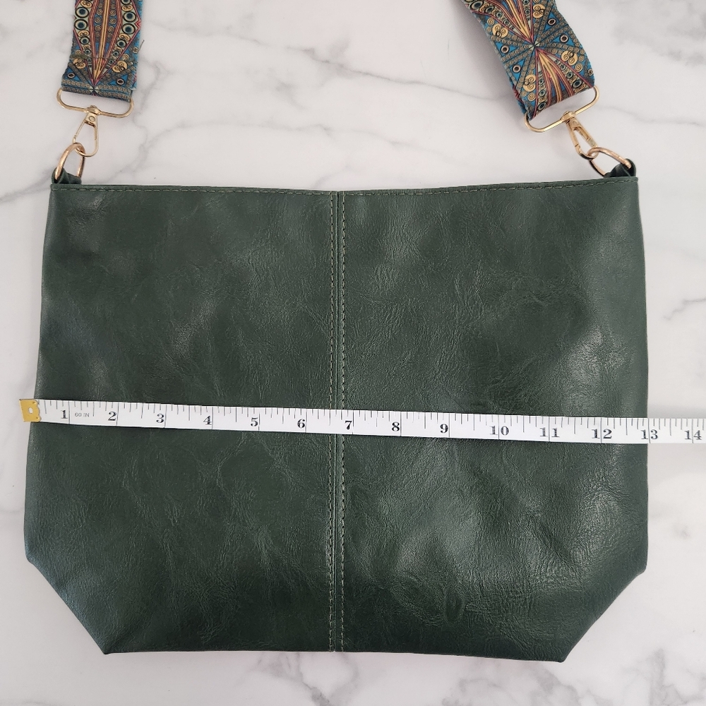 Unisex Army Green Tote Bag with Patterned Boho Strap - Picture 15 of 16